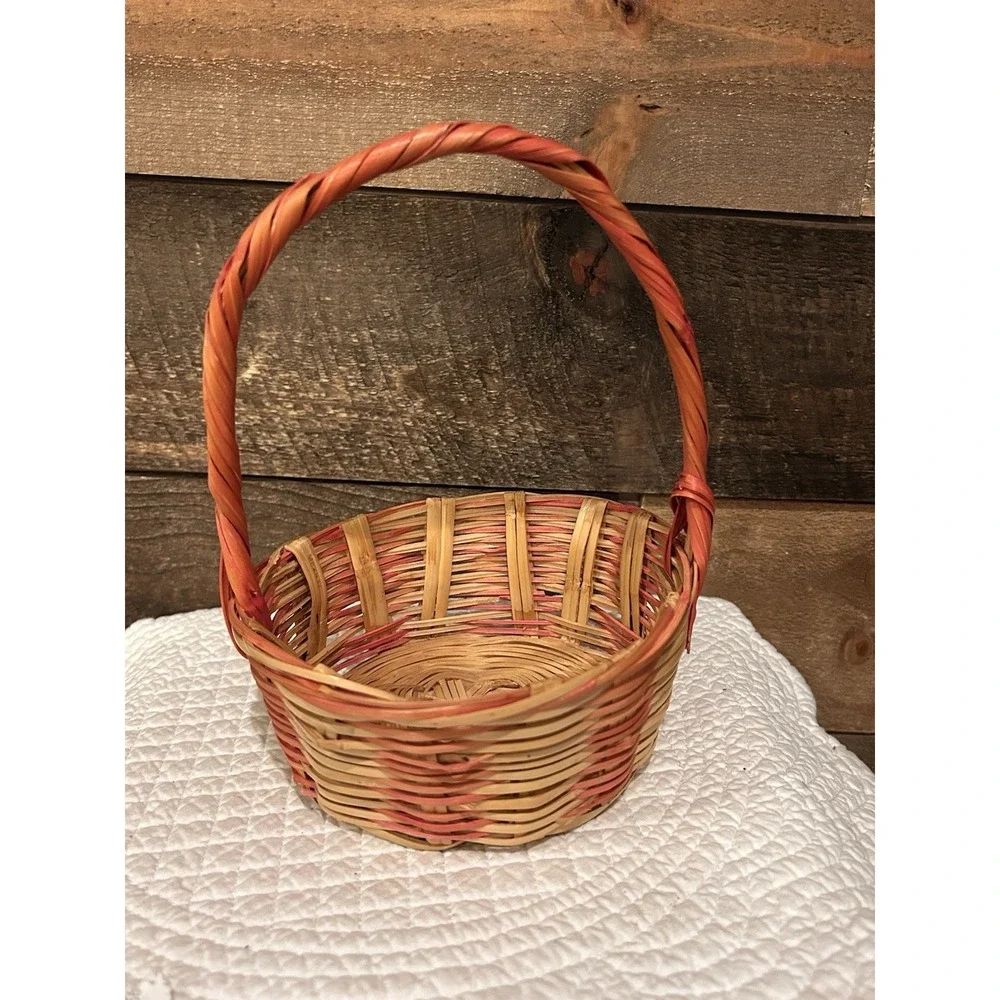 Vintage‎ Wicker Easter Basket, Pink and Brown Small